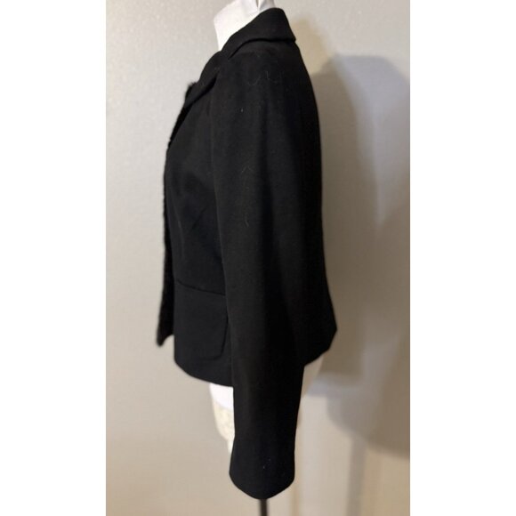 Ann Taylor Suit Jacket Blazer 10 Black Wool Cashmere Fur Trim Old Money Preppy - Picture 11 of 13